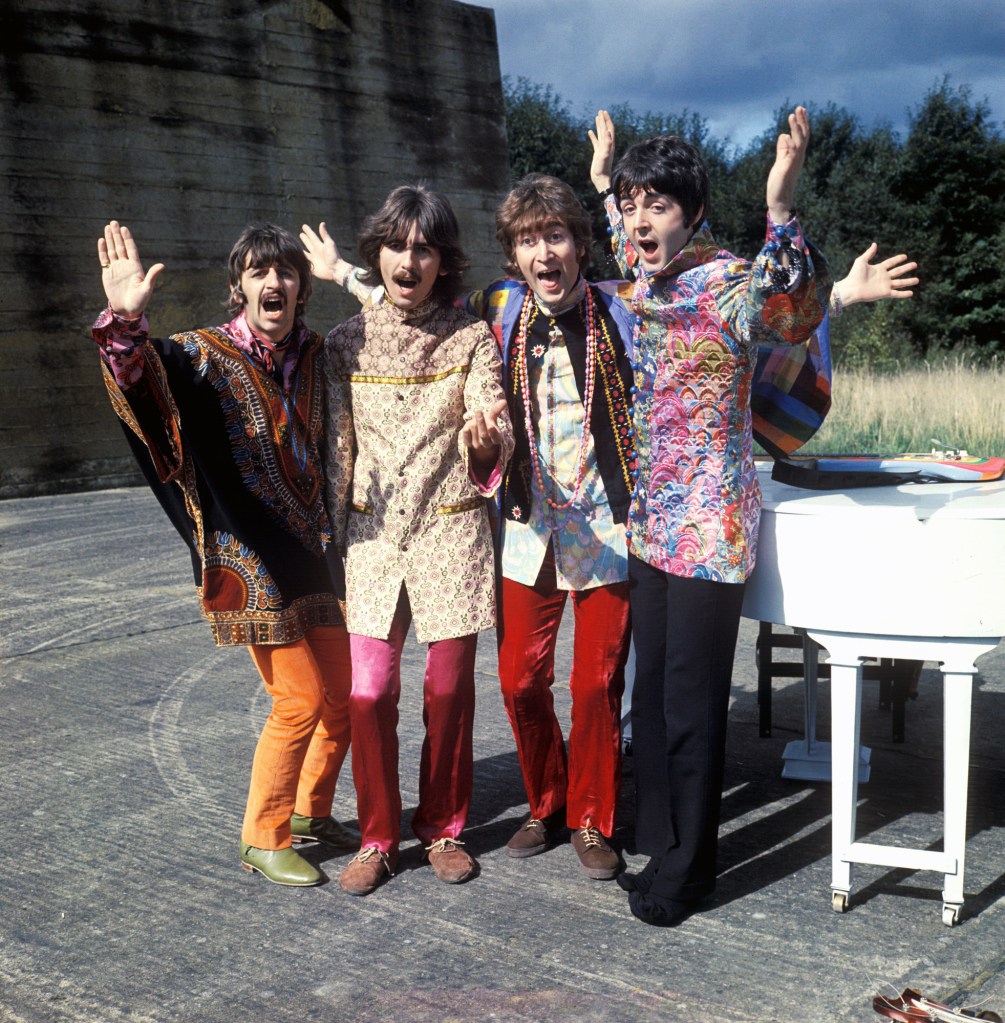 The Beatles during the filming of the “I Am The Walrus” music video in 1967. 